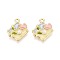 Rack Plating Alloy Enamel Pendants, Rhombus & Flower, with ABS Imitation Pearl, Light Gold, 20x17x5.5mm, Hole: 1.8mm