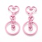 Iron Heart Split Key Rings, Keychain Clasp Findings, Lead Free & Nickel Free, Pearl Pink, 68x30x6mm