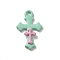 Spray Painted Aloy Pendant,  Cross, Medium Aquamarine, 22.5x13.5x2.5mm, Hole: 1.8mm
