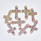 Alloy Links, with Crystal Rhinestone and Colorful Enamel, Cross with Evil Eye, Light Gold, 27x15.5x2mm, Hole: 1.5mm