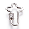 Brass Micro Pave Cubic Zirconia Screw Carabiner Lock Charms, for Necklaces Making, Cross, Clear, Platinum, 30x21x2~5.5mm
