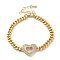 Brass Micro Pave Clear Cubic Zirconia Hollow Heart Cuban Link Chains Bracelets for Women, Real 16K Gold Plated, 7-1/4 inch(18.3cm), Heart: 17.5x19.5x4.5mm