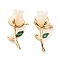 Natural Freshwater Shell Brass Pendants, Flower Charms with Green Glass Leaf, Real 18K Gold Plated, 19.5x10x8.5mm, Hole: 1mm