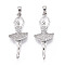 Brass Micro Pave Cubic Zirconia Pendants, Cadmium Free & Lead Free, Ballerina, Platinum, 32.5~33x13x3.5mm, Hole: 2.5~3x4~4.5mm
