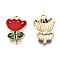 Eco-Friendly Zinc Alloy  Pendants, with Enamel, Flower, Cadmium Free & Nickel Free & Lead Free, Golden, Red, 19x12x2.5mm, Hole: 2mm