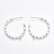 Brass Stud Earring Findings, Half Hoop Earrings, with Loop, Nickel Free, Real Platinum Plated, 30.5x29x2mm, Hole: 1.5mm, Pin: 0.8mm