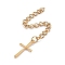 304 Stainless Steel Chain Extender, Curb Chain, with 202 Stainless Steel Charms, Cross, Golden, 68~70mm, Link: 3.7x3x0.5mm, Cross: 16x9.5x0.6mm