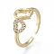 Brass Micro Pave Clear Cubic Zirconia Cuff Rings, Open Rings, Long-Lasting Plated, Heart, Real 18K Gold Plated, Size 6, Inner Diameter: 17mm