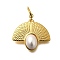 304 Stainless Steel Pendants, with Shell Pearl, with Jump Ring, Fan Charm, Ion Plating(IP), Real 14K Gold Plated, 20x20x5mm, Hole: 2.5x5mm