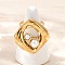 304 Stainless Steel with Plastic Pearl Adjustable Cuff Rings, Rhombus, Real 18K Gold Plated, 28.5x29mm, Adjustable