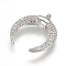 Brass Micro Pave Cubic Zirconia Pendants, Crescent Moon/Double Horn, Real Platinum Plated, 18x17x3mm, Hole: 1mm
