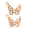Brass Micro Pave Cubic Zirconia Pendants, Cadmium Free & Nickel Free & Lead Free, Butterfly, Pearl Pink, Real 18K Gold Plated, 10x13.5x3.5mm, Hole: 1.4mm