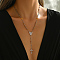 201 Stainless Steel Rosary Bead Necklaces, Hollow Virgin Cross Tassel Necklaces for Women, Golden & Silver, Heart, 20.08 inch(51cm)