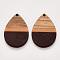 Resin & Walnut Wood Pendants, Waxed, Teardrop, Coconut Brown, 36x25x3mm, Hole: 2mm