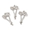 Brass Micro Pave Clear Cubic Zirconia Fold Over Clasps with Cord Ends, Cadmium Free & Nickel Free & Lead Free, Bowknot, Platinum, Bowknot: 33x22.5x5.5mm, Cord End: 5x3.5mm, Hole: 1.5x1.2mm and 1.2x0.7mm