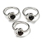 Natural Dyed & Heated Black Agate Adjustable Rings, with Platinum Brass Findings, Long-Lasting Plated, Jewely for Women, Moon with Round, US Size 8(18.1mm).