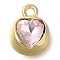 Rack Plating Alloy Pendants, with Rhinestone, Heart, Golden, Pink, 11.5x9x7.5mm, Hole: 1.6mm
