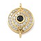 Rack Plating Brass Pave Clear & Black Cubic Zirconia Eye Connector Charms, Long-Lasting Plated, Lead Free & Cadmium Free, Real 18K Gold Plated, 19.5x14x4.5mm, Hole: 1.6mm