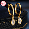 925 Sterling Silver Hoop Earrings, Rhinestone Horse Eye Drop Earrings, with S925 Stamp, Real 18K Gold Plated, Horse Eye: 6x4mm