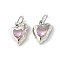 Brass Micro Pave Cubic Zirconia Pendants, Heart Charms, Rack Plating, Lasting Plated, Cadmium Free & Lead Free, with Jump Ring, Lavender Blush, 12.5x10.5x3.5mm, Hole: 4.5mm