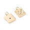 Brass Micro Pave Cubic Zirconia Charms, with Jump Rings, Long-Lasting Plated, Square with Heart, Pink, Real 18K Gold Plated, 14.4x11x2.2mm, Jump Ring: 4.5x1mm, Hole: 2.8mm