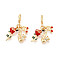 Brass Micro Pave Clear Cubic Zirconia European Dangle Charms, with Enamel, Flower & Musical Note & Musical Instruments, Large Hole Pendants, Cadmium Free & Lead Free, Real 18K Gold Plated, 33~34mm, Hole: 4.5mm
