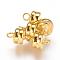 Brass Magnetic Clasps with Loops, Flat Round, Golden, 11x7mm, Hole: 2mm