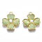 Rack Plating Alloy Pendants, with ABS Plastic Imitation Pearl and Cat Eye, Cadmium Free & Lead Free, Clover, Light Gold, Yellow Green, 19.5x17x4.5mm, Hole: 1.5mm