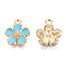 Eco-Friendly Zinc Alloy Pendants, with Enamel, Cadmium Free & Nickel Free & Lead Free, 5- Petal Flower, Light Gold, Light Sky Blue, 16x13x3mm, Hole: 1.8mm