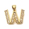 Rack Plating Brass Micro Pave Cubic Zirconia Pendants, Long-Lasting Plated, Lead Free & Cadmium Free,Real 18K Gold Plated, Letter Charms, Letter W, 13x19x2mm Hole: 5x3mm