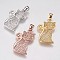 Brass Micro Pave Cubic Zirconia Kitten Pendants, Cartoon Cat Shape, Mixed Color, 20.5x13x2mm, Hole: 2.5x4mm