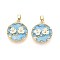 Brass Micro Pave Cubic Zirconia Pendants, with Resin & Enamel, Flat Round & Flower, Real 18K Gold Plated, Flat Round, 23x20x4mm, Hole: 5.5x2.5mm