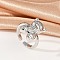 Bear Brass Micro Pave Clear Cubic Zirconia Open Cuff Rings for Women, Cadmium Free & Lead Free, Platinum, 18.5x12.5mm, Inner Diameter: Adjustable