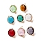 Brass Stud Earring Findings, with Glass and 304 Stainless Steel Pins & Horizontal Loops, Cadmium Free & Nickel Free & Lead Free, Light Glod, Flat Round, Mixed Color, 16x13x4~4.5mm, Hole: 1.8mm, Pin: 0.8mm