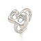 Brass Letter Open Cuff Rings for Women, Cadmium Free & Lead Free, Adjustable, Platinum, Letter B, 15~16.5x7~16.5mm