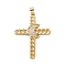 Brass Micro Pave Clear Cubic Zirconia Pendants, Cadmium Free & Nickel Free & Lead Free, Real 18K Gold Plated, Cross, Moon, 36x26~26.5x3~4mm, Hole: 4x3.5mm