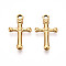 304 Stainless Steel Pendants, Ion Plating(IP), Cross Charms, Real 18K Gold Plated, 22.5x13x3mm, Hole: 2.4mm