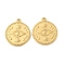 304 Stainless Steel Pendants, Flat Round with Evil Eye Charm, Real 14K Gold Plated, 19.5x17x2mm, Hole: 1.6mm