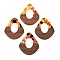 Transparent Resin and Walnut Wood Pendants, Hollow Teardrop Charms with Gold Foil, Yellow, 48x41x4mm, Hole: 2mm