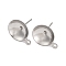 Anti-Tarnish 304 Stainless Steel Stud Earring Findings, Flat Round Earring Settings with Loop, Stainless Steel Color, 15.5x12x11.5mm, Hole: 1.4mm, Pin: 0.7mm