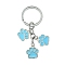 Alloy Enamel Keychains, with Alloy Split Key Rings, Dog Paw Prints, Deep Sky Blue, 7.1cm
