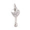 Brass Micro Pave Cubic Zirconia Pendants, Cadmium Free & Lead Free, with Jump Ring, Heart Key Charms, Platinum, 16.5x7x2mm, Hole: 2.8mm