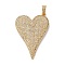 Brass Micro Pave Clear Cubic Zirconia Pendants, Heart Charms, Rack Plating, Lasting Plated, Cadmium Free & Lead Free, Real 18K Gold Plated, 43.5x29.5x4mm, Hole: 3x5.5mm