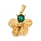 304 Stainless Steel Rhinestone Pendants, Flower Charms, Golden, Emerald, 25.5x23x7mm, Hole: 6.5mm