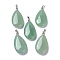 Natural Green Aventurine Pendants, with Brass Finding, Teardrop, 35x20x7.5~9mm, Hole: 4x3.5mm