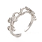 Heart Leaf Brass Open Cuff Ring Settings for Half-drilled Beads, Long-Lasting Plated, Rack Plating, Platinum, Inner Diameter: 18mm
