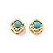 Brass Pave Synthetic Turquoise Rhombus Multi-Strand Links, with Clear Cubic Zirconia, Real 18K Gold Plated, 6x6x5.5mm, Hole: 1mm