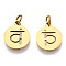 304 Stainless Steel Charms, with Jump Ring, Flat Round with Ohm/Aum Charm, Golden, 14x12x1.1mm, Hole: 3mm