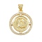 Brass Micro Pave Cubic Zirconia Pendants, Cadmium Free & Lead Free, Religion, Flat Round, Real 18K Gold Plated, 23x20x2.5mm, Hole: 4.5x3.5mm