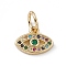 Rack Plating Brass Micro Pave Cubic Zirconia Charms, Cadmium Free & Lead Free, Long-Lasting Plated, with Jump Ring, Eye Charm, Real 18K Gold Plated, 8x10.5x2mm, Hole: 2mm